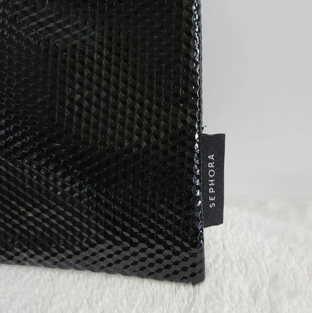Sephora Black Vinyl Hexagon Textured Makeup Cosmetic Bag Pouch NWOT